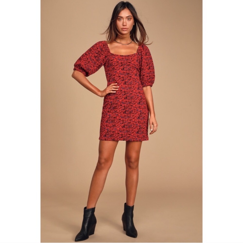 NWT Free People Sunset Puff Sleeve Bodycon Dress